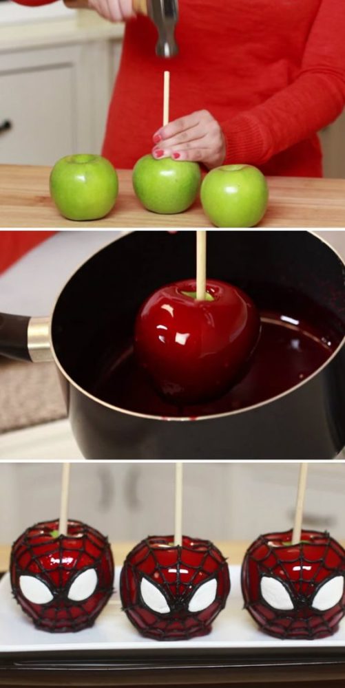 DIY Spiderman Birthday Candy Apples