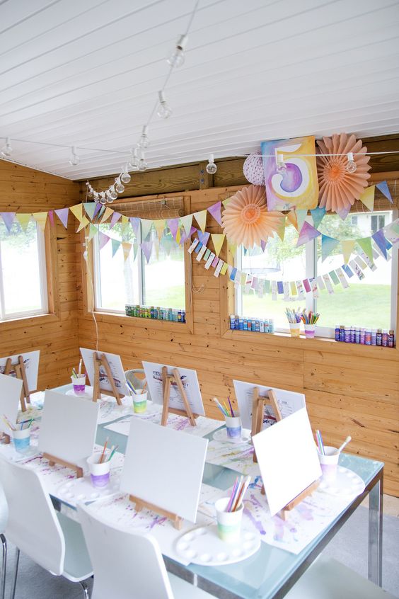 Artist Party Table with Watercolor Decorations | Paint Party Ideas