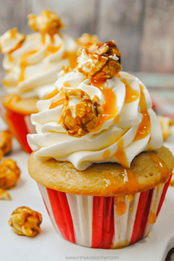 Caramel Popcorn Cupcakes | Carnival Party Ideas