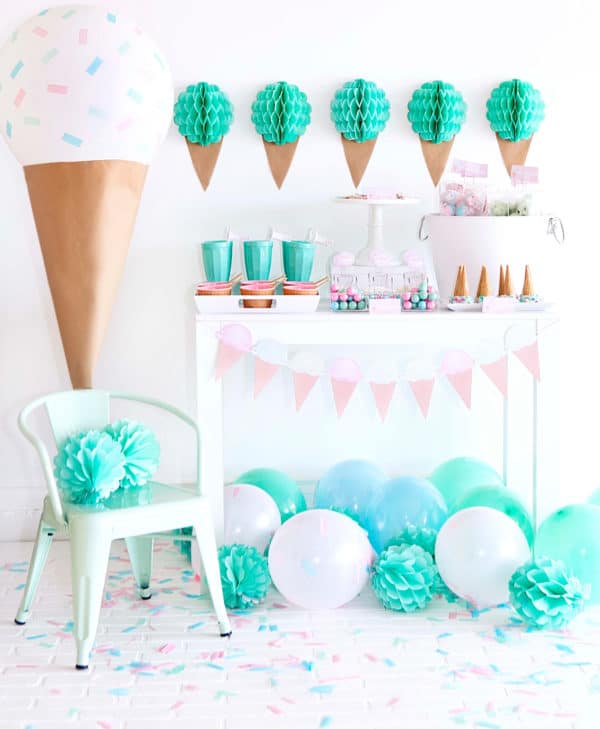 Pink and Mint Ice Cream Party Dessert Table | Ice Cream Party Ideas