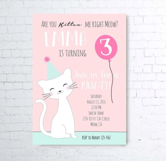 Kitty Cat Party Invitations | Cat Party Ideas