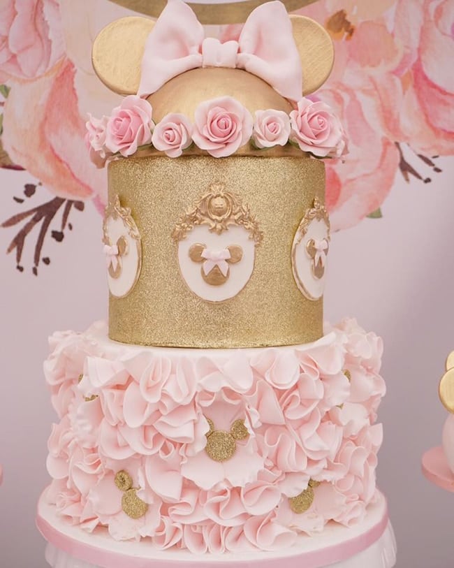 Pink and Gold Minnie Mouse First Birthday Party Cake