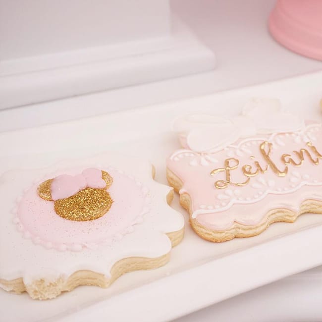 Pink and Gold Minnie Mouse First Birthday Party Cookies