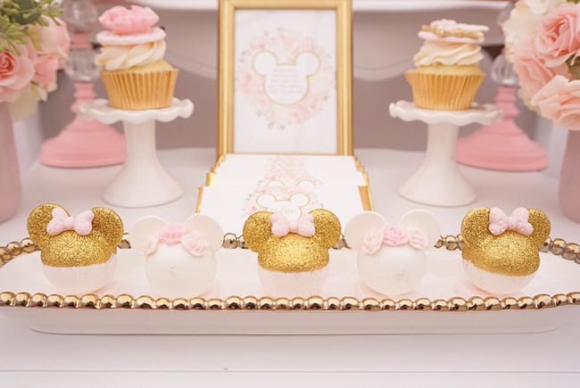 Pink and Gold Minnie Mouse First Birthday Party Desserts