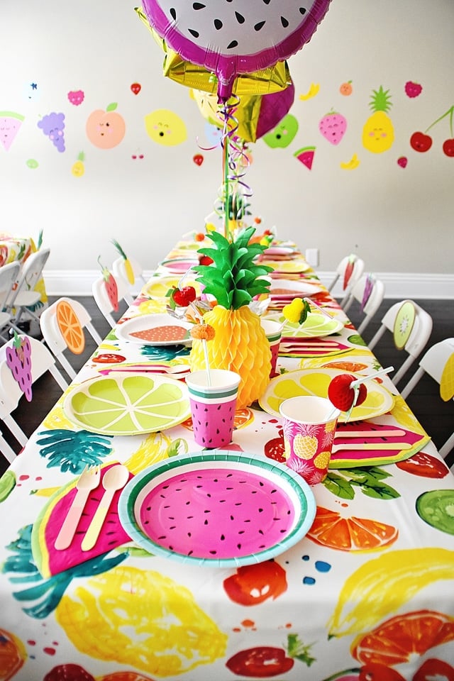 Tutti Frutti Party Centerpieces, Balloons, Table Cover, Plates and Cups