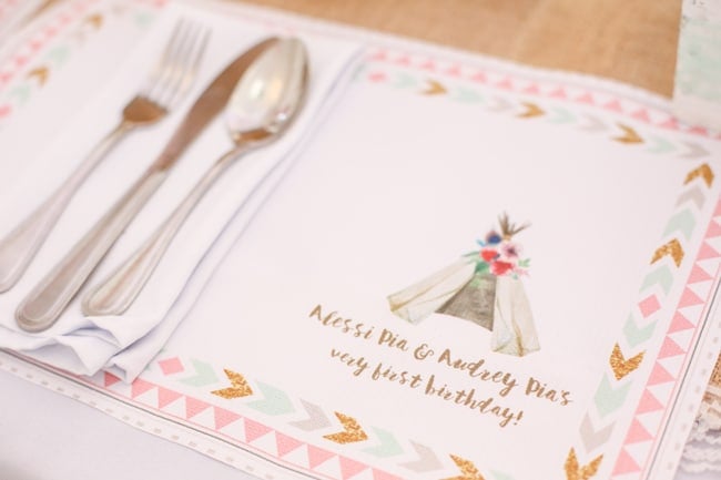 Twins Boho Themed 1st Birthday Party placemat