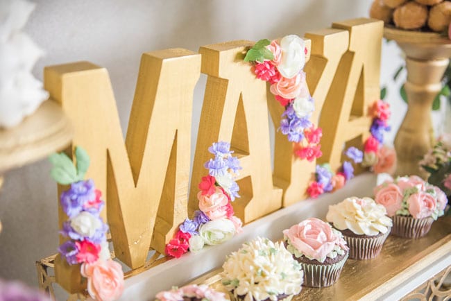 Gold Birthday Name Sign With Flowers For Garden Theme 1st Birthday
