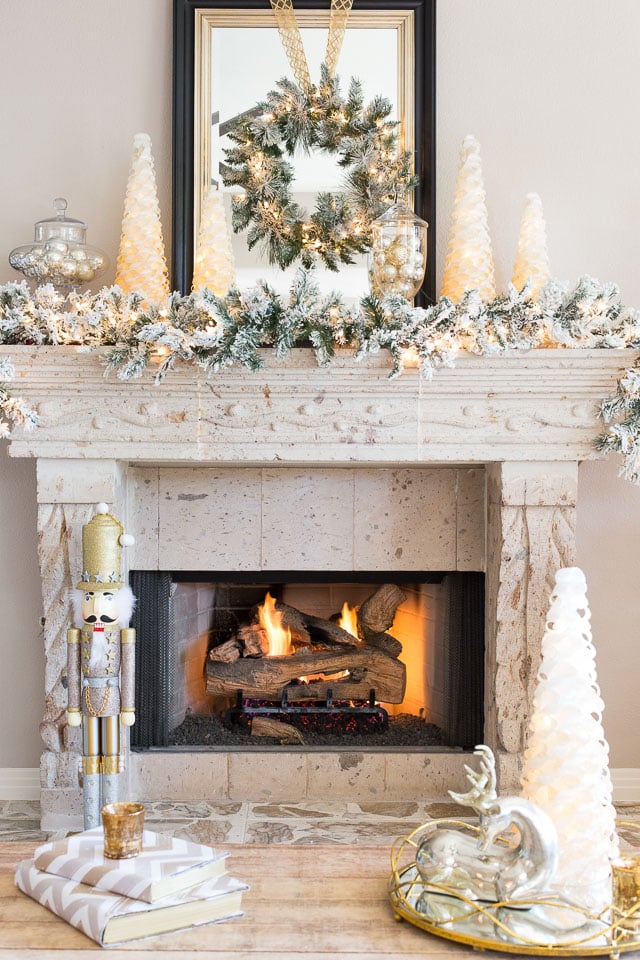 Elegant Gold and Silver Holiday Fireplace Decor