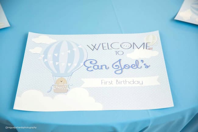 Boy's Hot Air Balloon First Birthday Party Sign