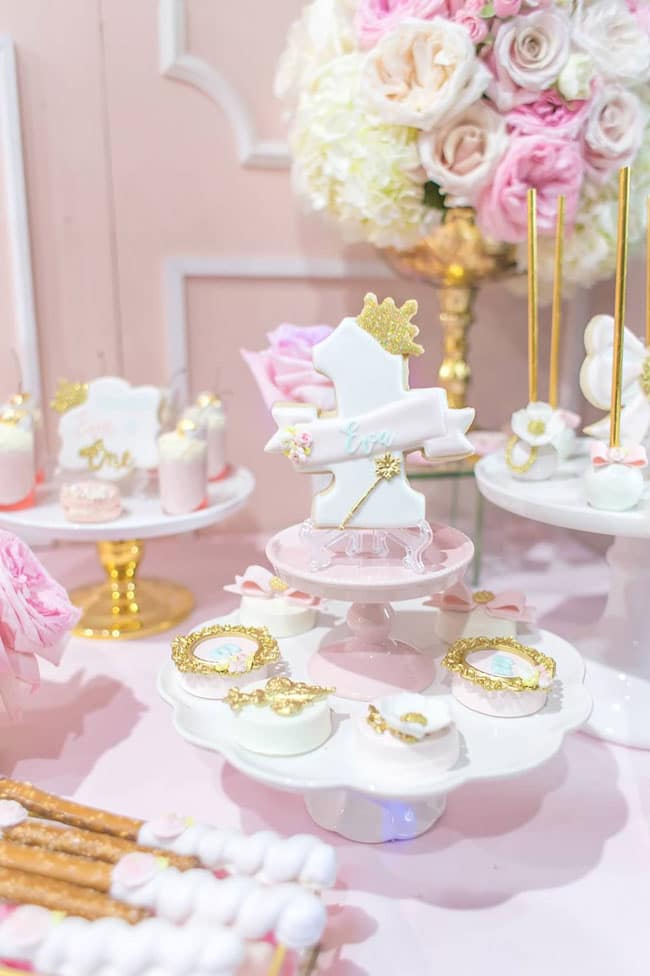 Pink and Gold Princess Birthday Party Dessert Table
