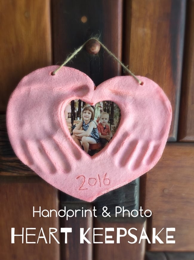 Handprint and photo heart ornament keepsake - Christmas Salt Dough Keepsake Ornament Ideas