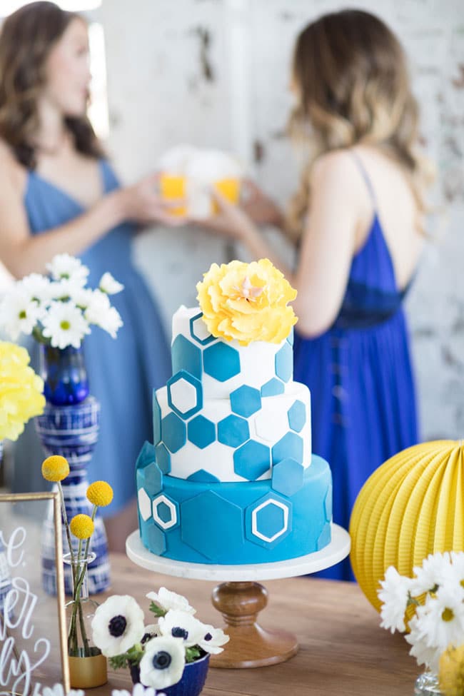 Modern Navy and Yellow Bridal Shower Cake