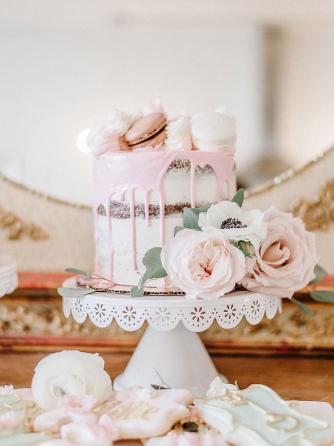 Pink Parisian Tea Party Naked Drip Cake
