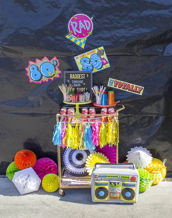 80s theme party drink station