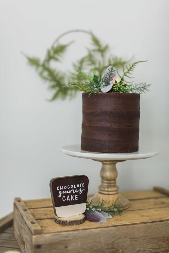 Chocolate Smores Cake for a National Park Baby Shower 