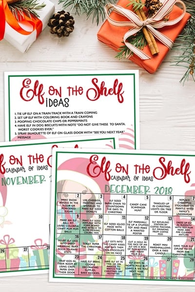 Printable Elf on the Shelf Calendar of Ideas