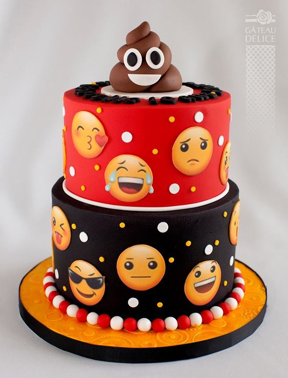 Red and Black Emoji Birthday Cake