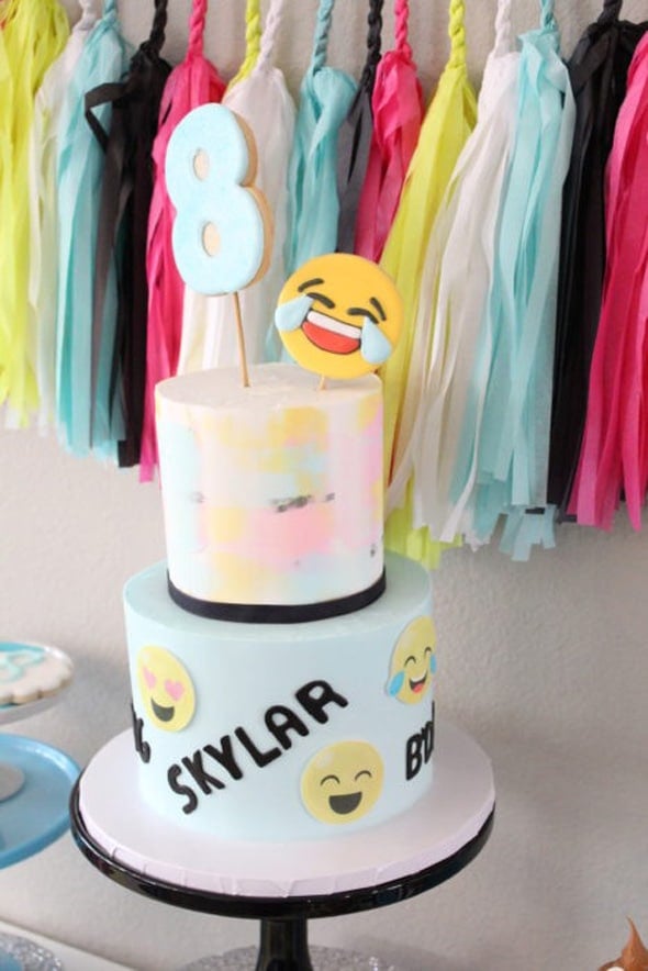 Emoji Birthday Cake on Pretty My Party