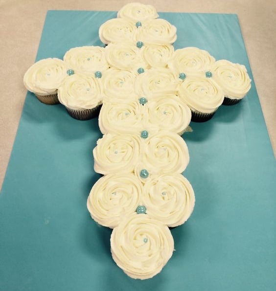 Cross Cupcake Cake - Christening and Baptism Party Ideas