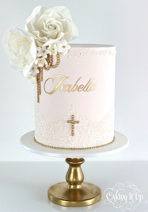 Pink and Gold Baptism Cake