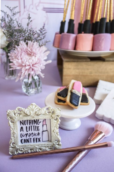 Beauty Boutique Birthday Party Lipstick Cookies and Nail Polish Cake Pops