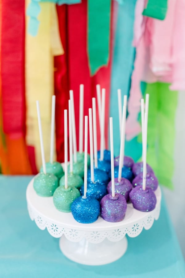 Rainbow Color Factory Party Cake Pops on Pretty My Party