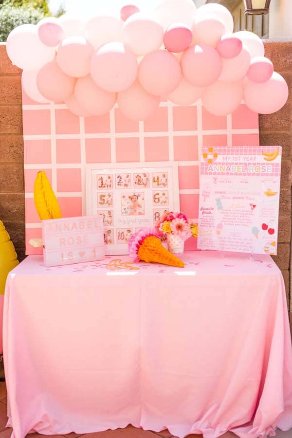 Pink 1st Birthday Photo Display With 1st Year Poster