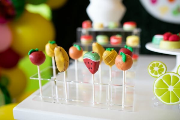 Tutti Frutti Minnie Mouse Party Cake Pops on Pretty My Party