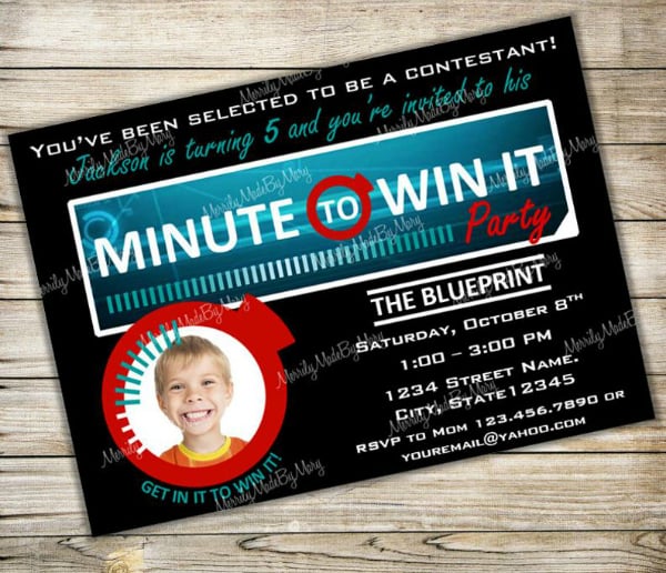 Minute To Win It Party Invitation For Kids