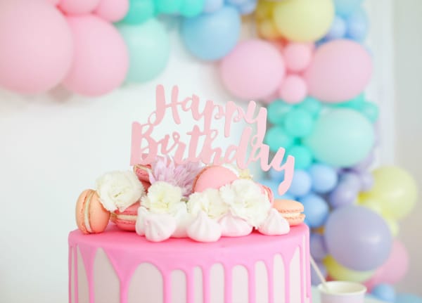 Pink Pastel Drip Cake and Happy Birthday Cake Topper