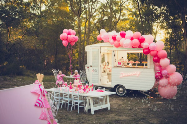 Pink Glamping Birthday Party Caravan Glamper