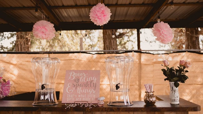 Pink and Gold Princess Baby Shower Drink Station