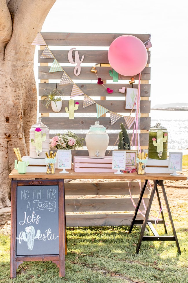 Cactus Themed First Birthday Party Beverage Table