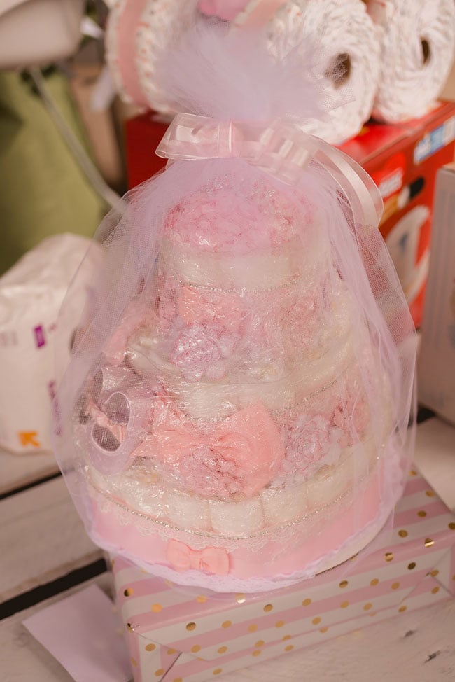 Pink and Gold Princess Baby Shower Diaper Cake