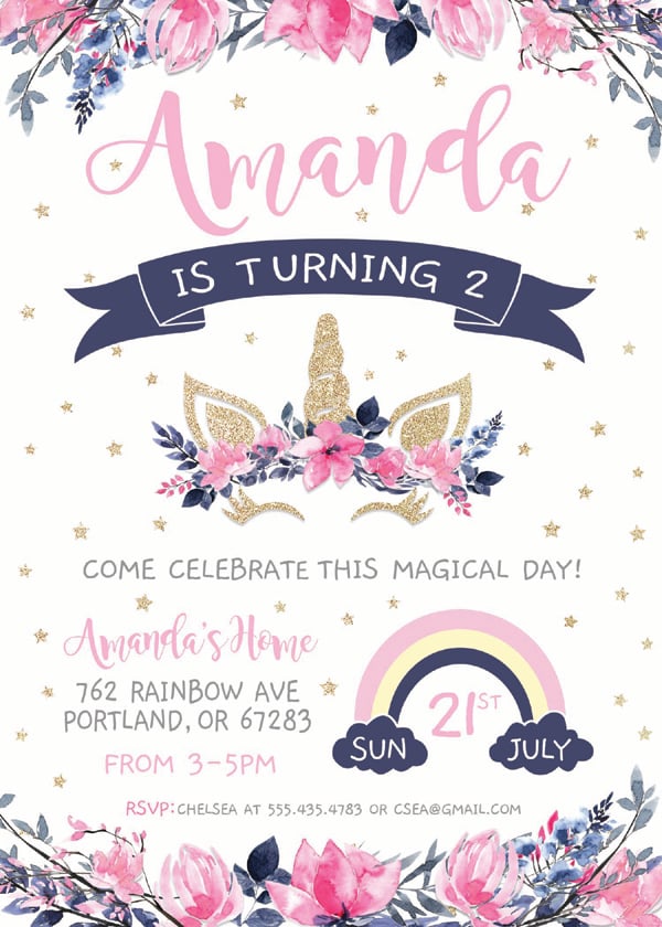 FREE Edible Unicorn Party Invitation Printable from Pretty My Party