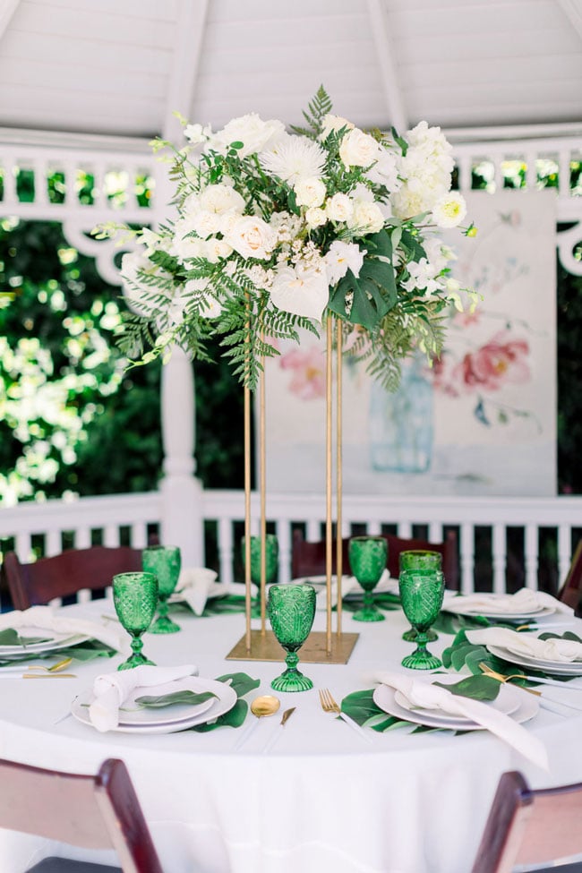 Green and White Table Decorations