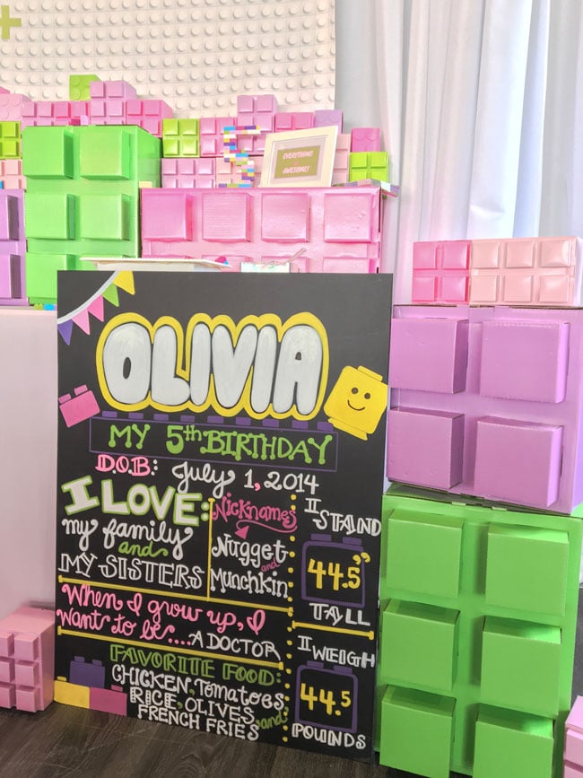 Girl Lego Party Chalkboard Sign