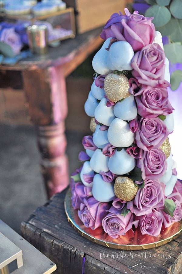 Dessert Tower With Purple Flowers