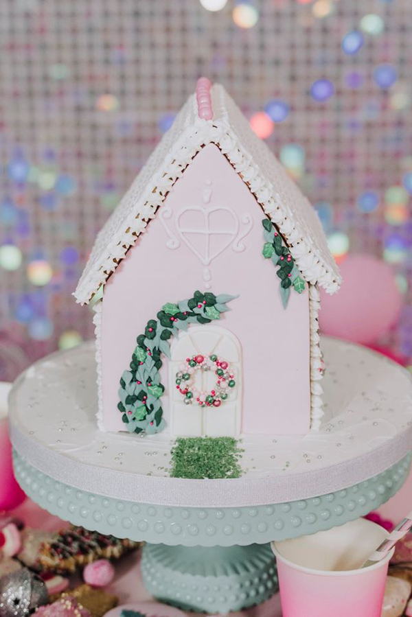 Pink and White Gingerbread House