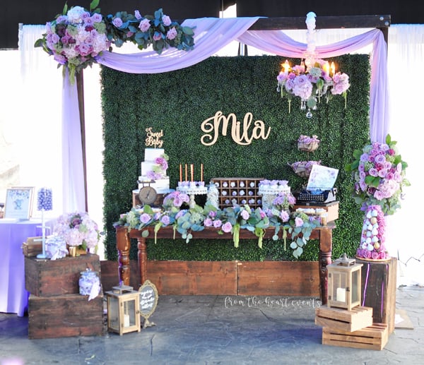 Purple and Green Baby Shower Dessert Table