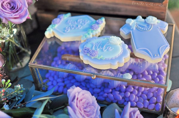 Purple and White Baby Shower Cookies