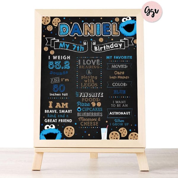 Cookie Monster 1st Birthday Chalkboard Poster