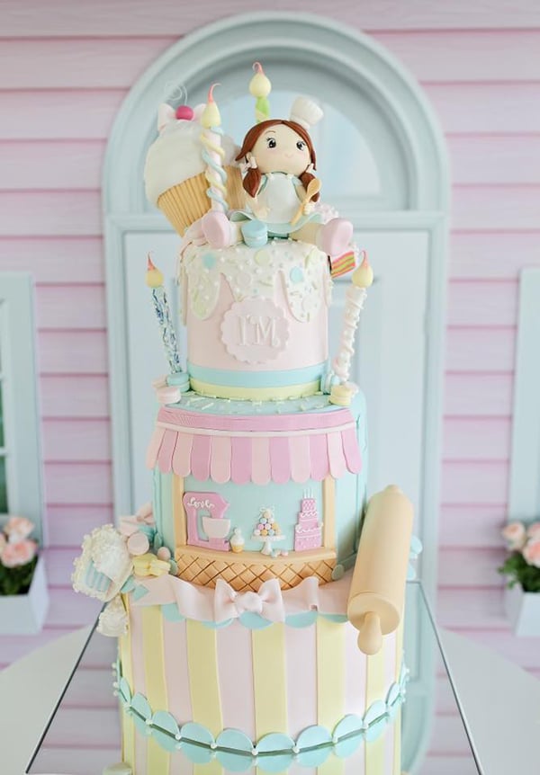 Pastel Dollhouse and Pastry Shop Birthday Cake