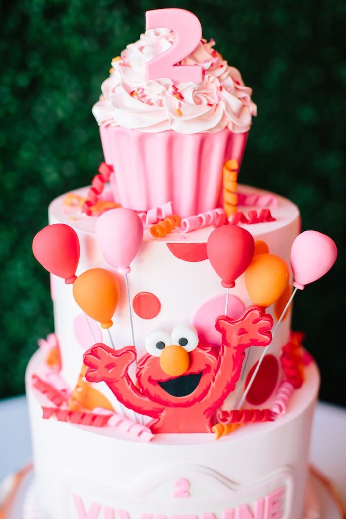 Red and PInk Elmo Cake For Girls
