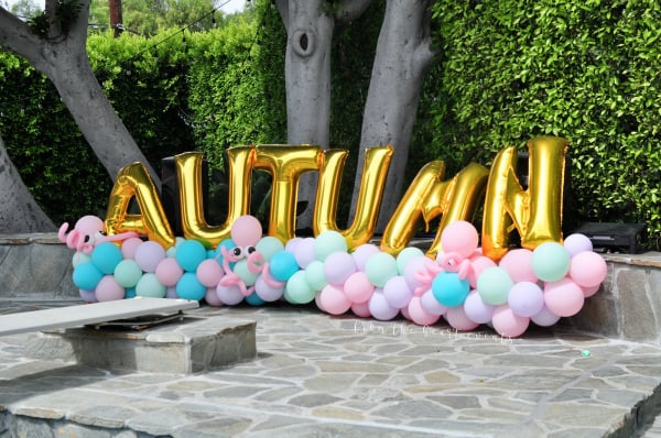 Gold Foil Name Balloons and Pastel Balloon Garland