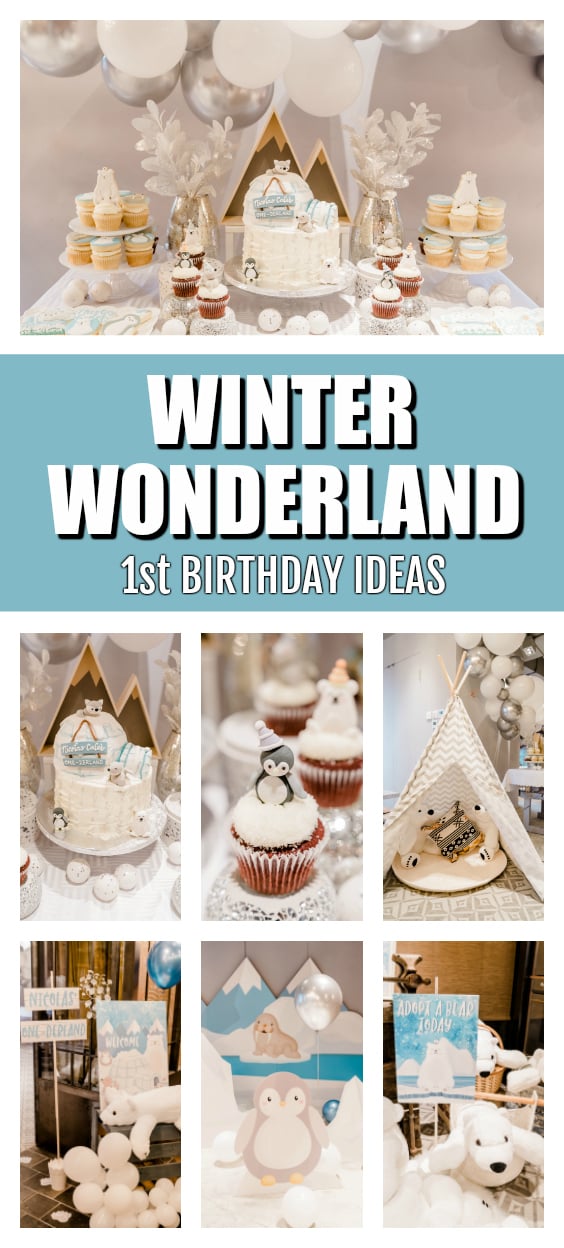 Boy's Winter Wonderland 1st Birthday Party on Pretty My Party