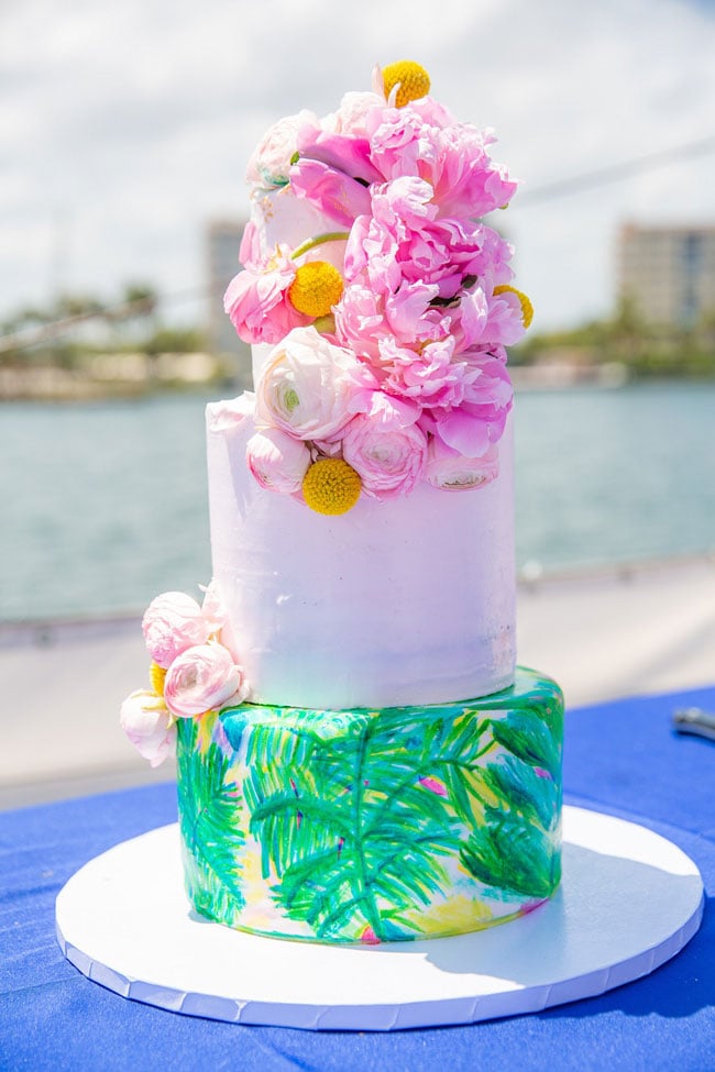 Lily Pulitzer Themed Birthday Cake With Flower Topper