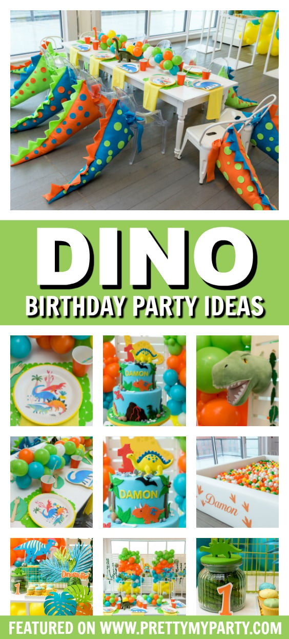 Colorful Dino 1st Birthday Party on Pretty My Party