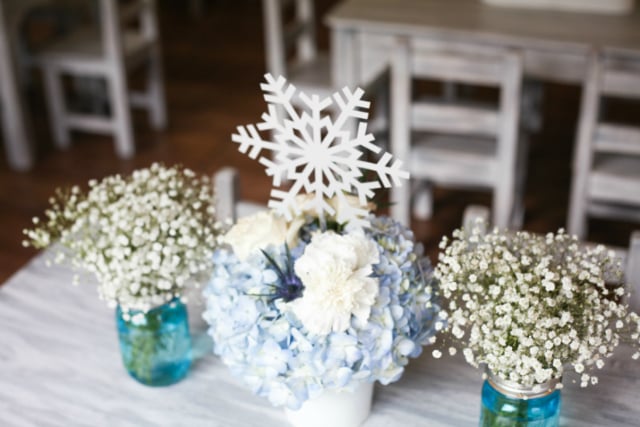 Frozen Flower Centerpiece With Snowflake Topper