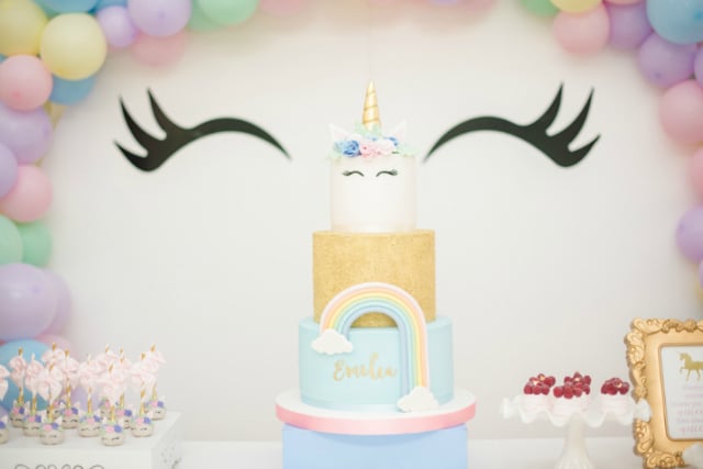 Pastel Unicorn Rainbow Birthday Cake